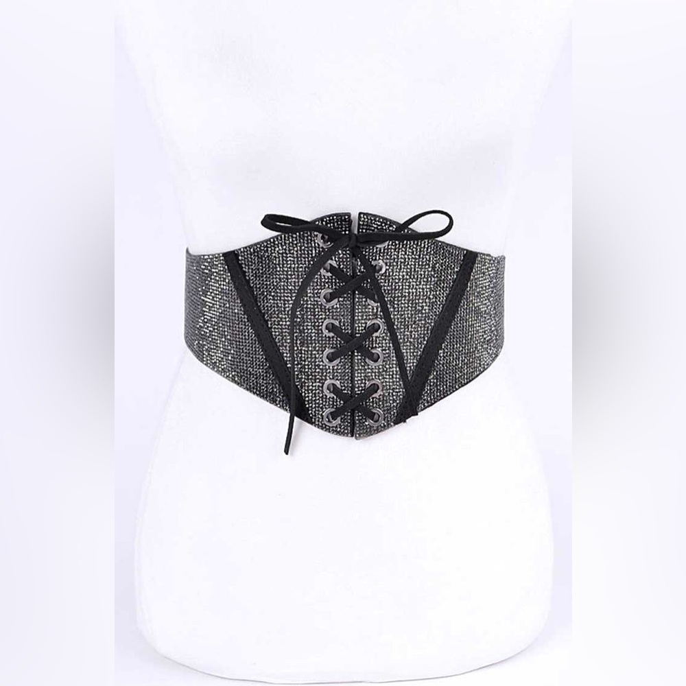 Hematite Rhinestone Corset Waist Statement Belt